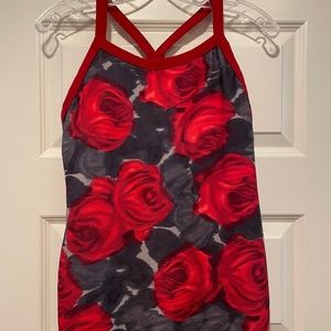 Red and black rose y-strap tank top